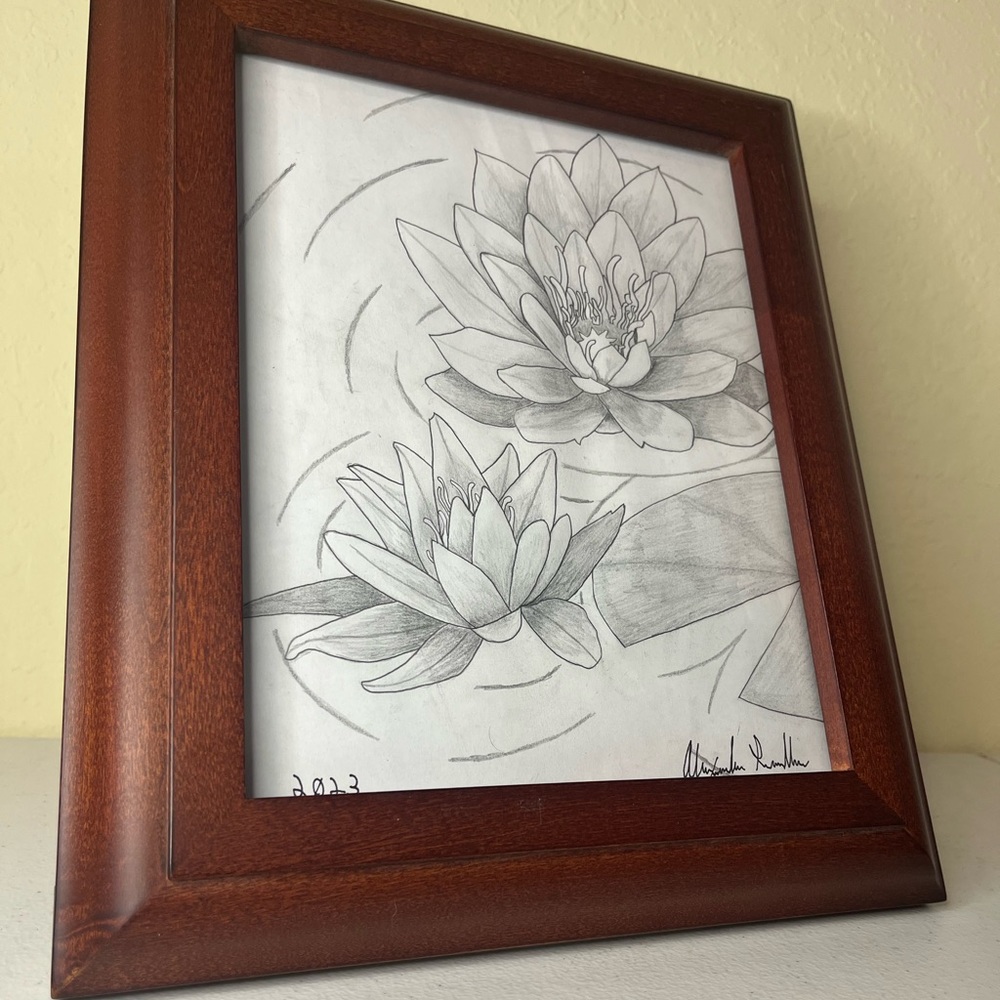 Decoration for Living Room Water Lilly Art Drawing by Alexander Randles